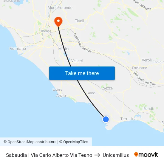 Carlo Alberto Road Teano Road - Sabaudia to Unicamillus map