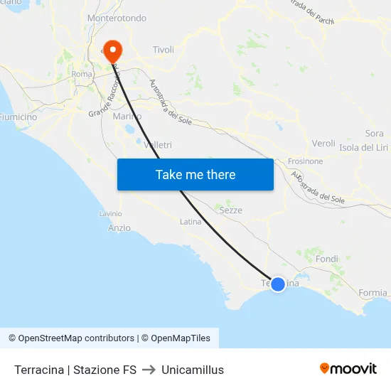 Terracina | Stazione FS to Unicamillus map