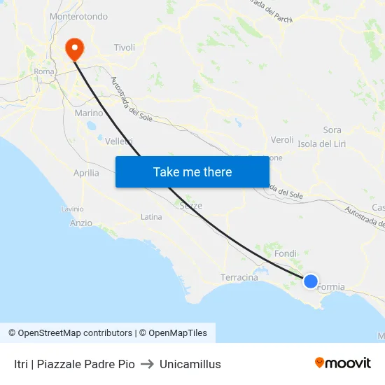 Itri | Father Pio Square to Unicamillus map
