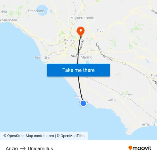 Anzio to Unicamillus map