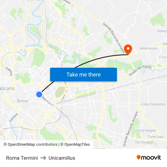 Roma Termini to Unicamillus map
