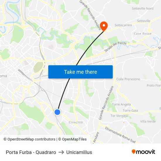 Porta Furba - Quadraro to Unicamillus map