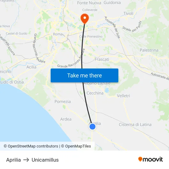 Aprilia to Unicamillus map