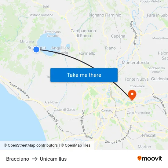 Bracciano to Unicamillus map