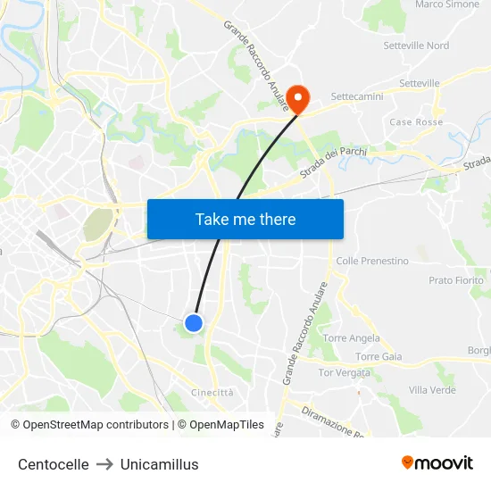 Centocelle to Unicamillus map