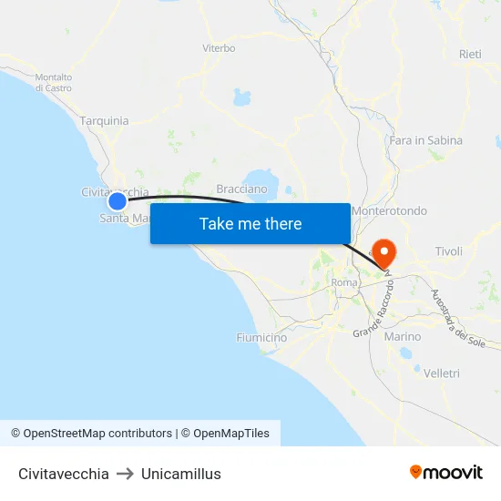 Civitavecchia to Unicamillus map