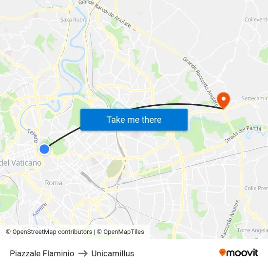 Piazzale Flaminio to Unicamillus map