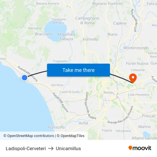 Ladispoli-Cerveteri to Unicamillus map
