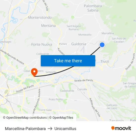 Marcellina-Palombara to Unicamillus map