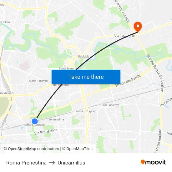 Roma Prenestina to Unicamillus map