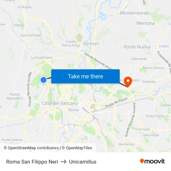 Roma San Filippo Neri to Unicamillus map