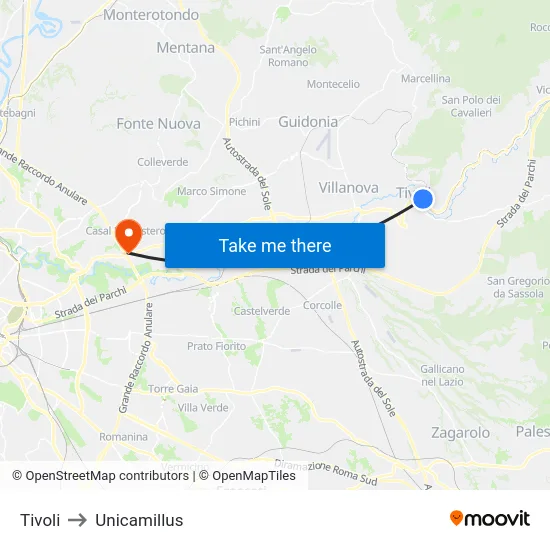 Tivoli to Unicamillus map