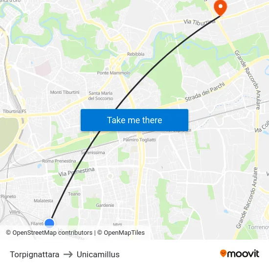 Torpignattara to Unicamillus map