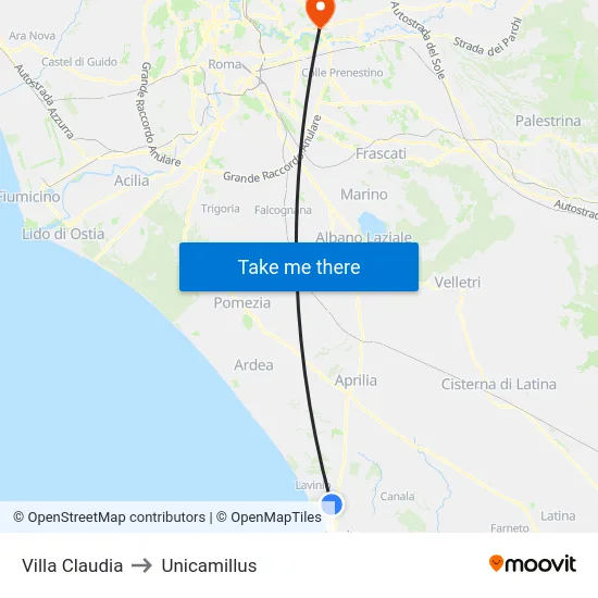 Villa Claudia to Unicamillus map