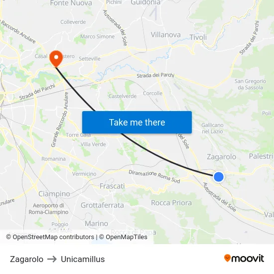 Zagarolo to Unicamillus map