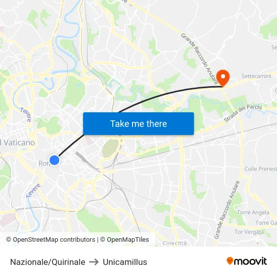 Nazionale/Quirinale to Unicamillus map