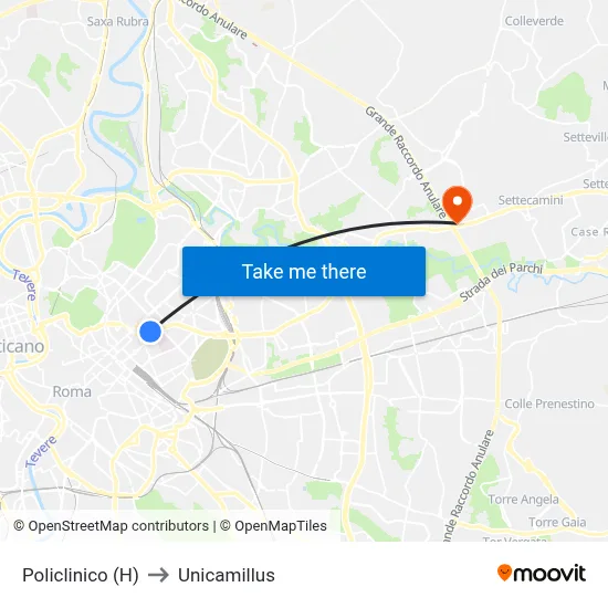 Policlinico Hospital to Unicamillus map
