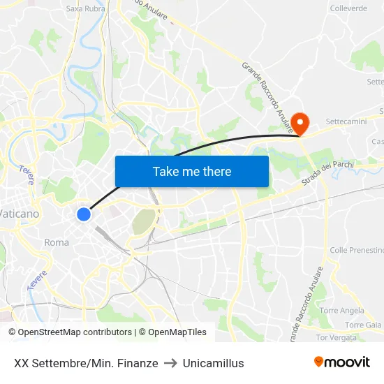 XX Settembre/Min. Finanze to Unicamillus map