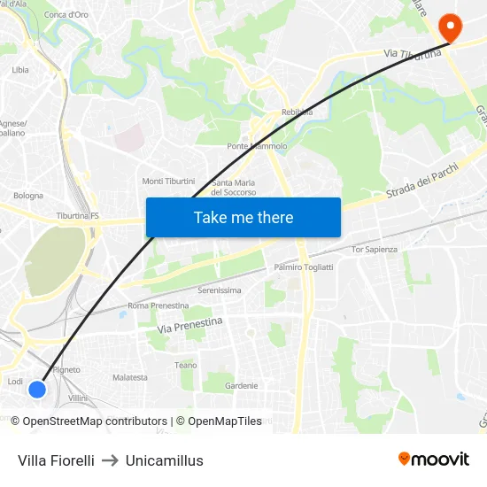 Villa Fiorelli to Unicamillus map