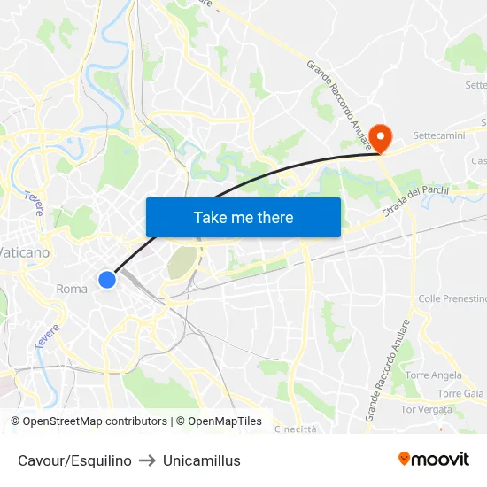 Cavour/Esquilino to Unicamillus map
