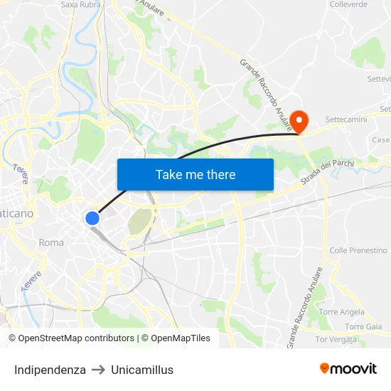 Indipendenza to Unicamillus map