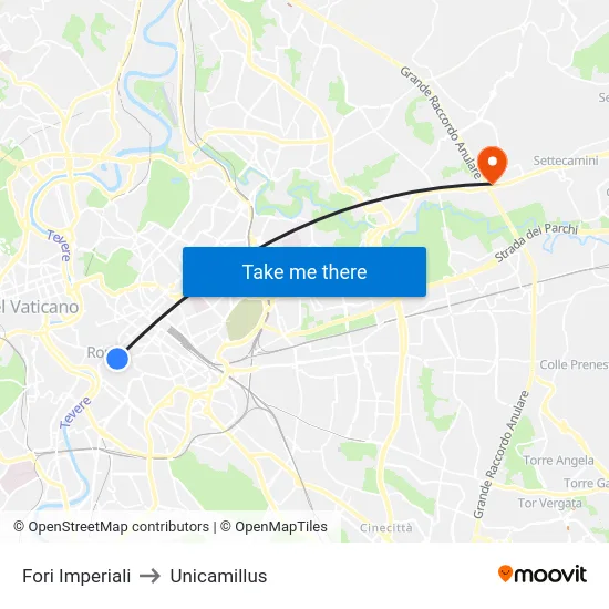 Fori Imperiali to Unicamillus map