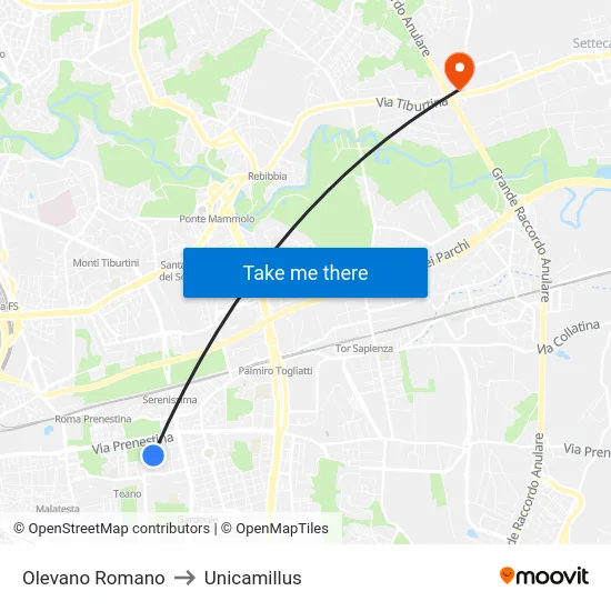 Olevano Romano to Unicamillus map