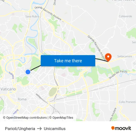 Parioli/Ungheria to Unicamillus map