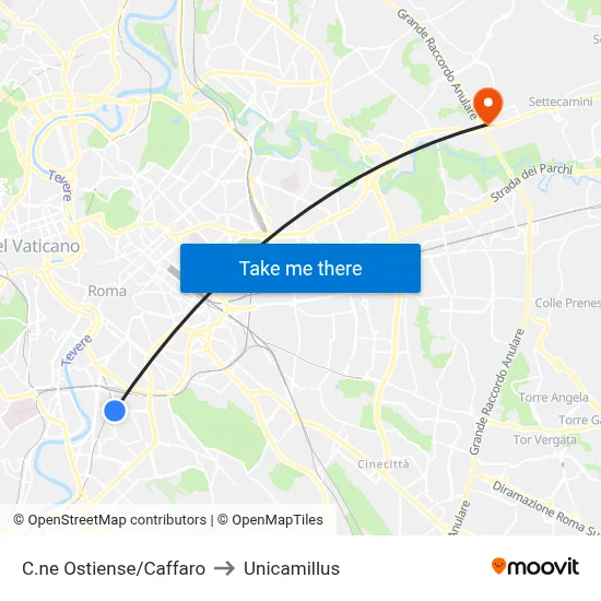 Ostiense Circle/Caffaro to Unicamillus map
