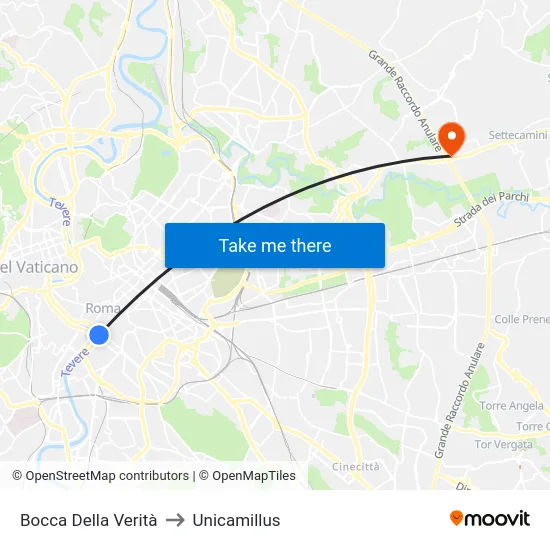 Bocca Della Verità to Unicamillus map