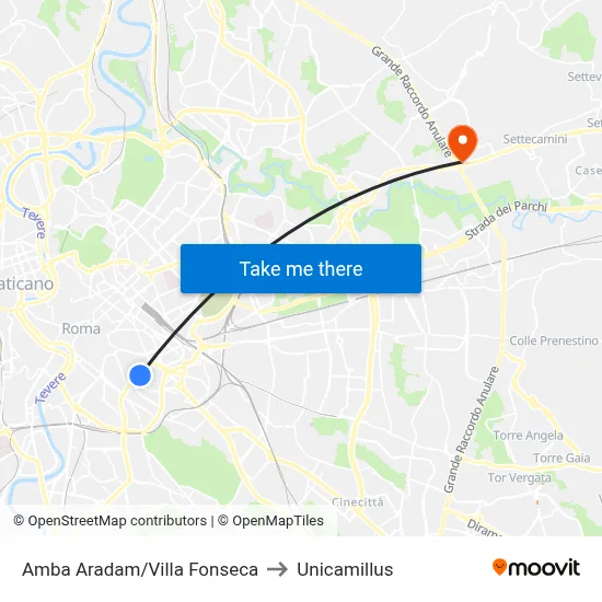 Amba Aradam/Villa Fonseca to Unicamillus map