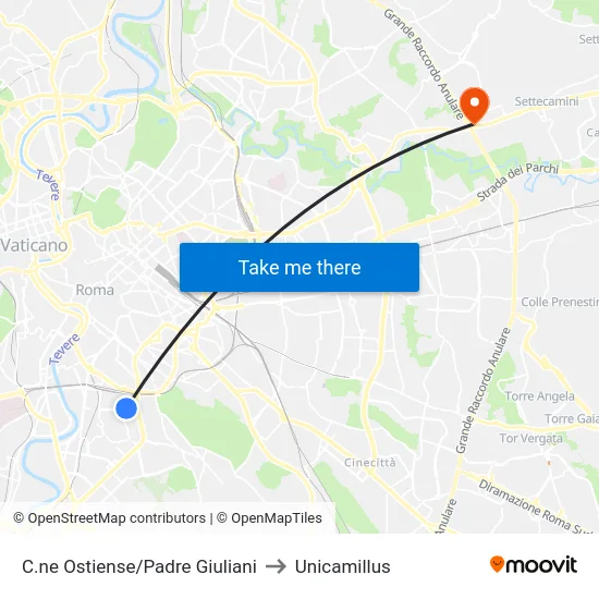 C.ne Ostiense/Padre Giuliani to Unicamillus map