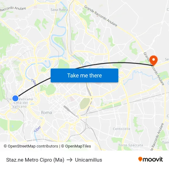 Cipro Metro Station (Line A) to Unicamillus map