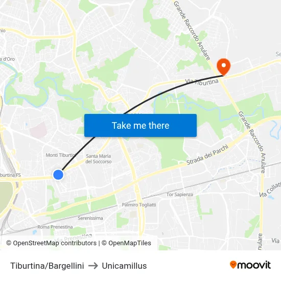 Tiburtina/Bargellini to Unicamillus map