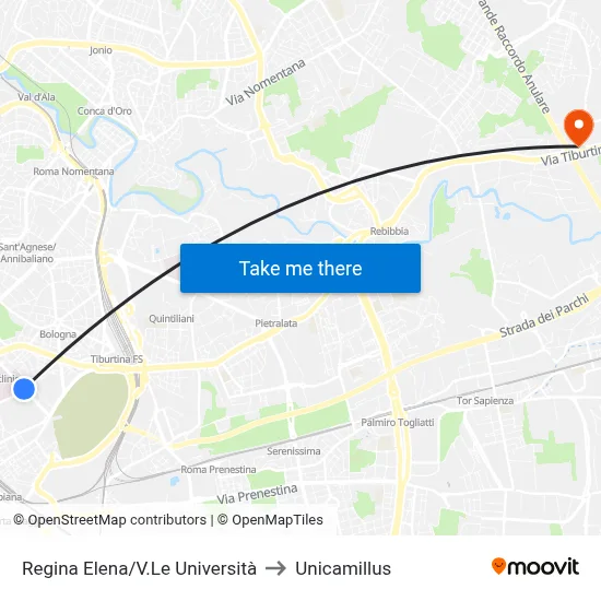 Regina Elena/University Avenue to Unicamillus map