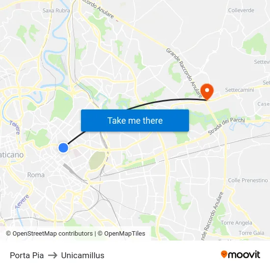 Porta Pia to Unicamillus map