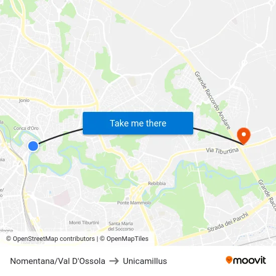 Nomentana/Val D'Ossola to Unicamillus map