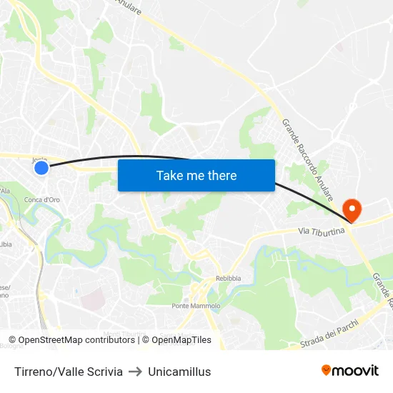 Tirreno/Valle Scrivia to Unicamillus map