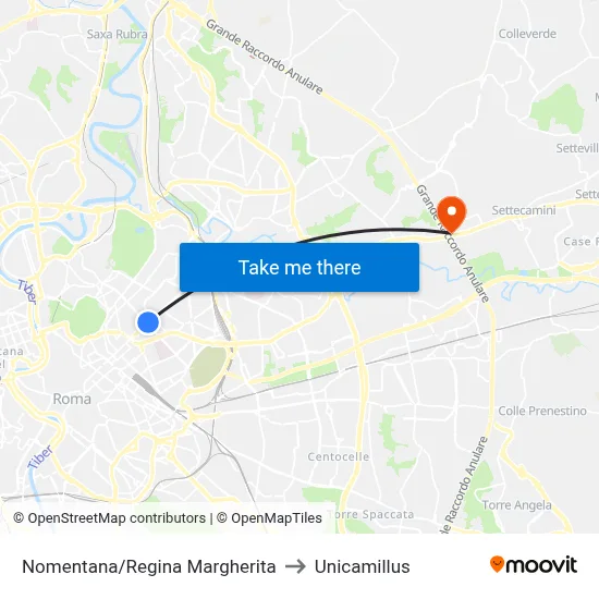 Nomentana/Regina Margherita to Unicamillus map