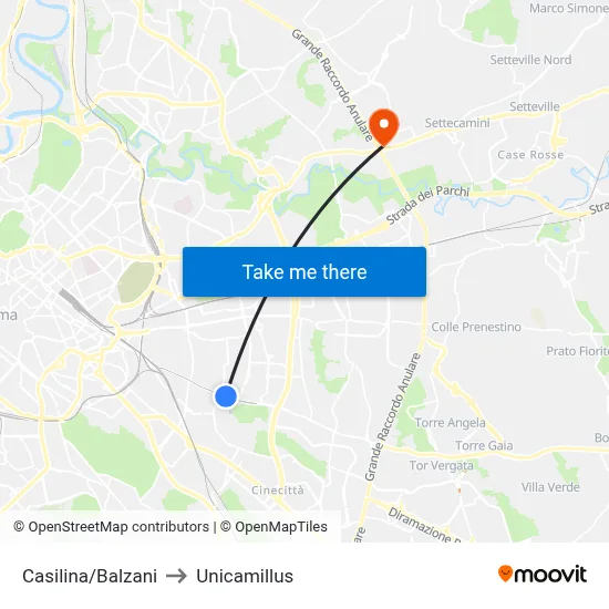 Casilina/Balzani to Unicamillus map