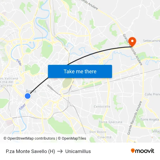 Monte Savello Square (H) to Unicamillus map