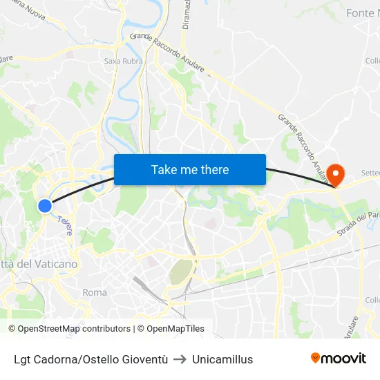 Lgt Cadorna/Ostello Gioventù to Unicamillus map