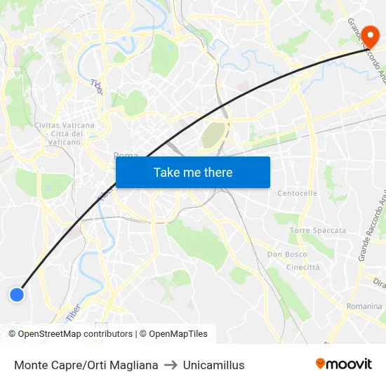 Monte Capre/Orti Magliana to Unicamillus map