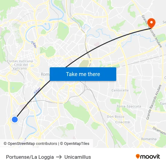 Portuense/La Loggia to Unicamillus map