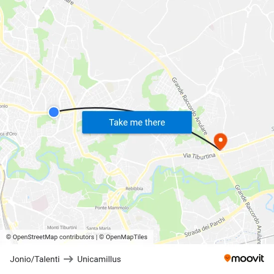 Jonio/Talenti to Unicamillus map