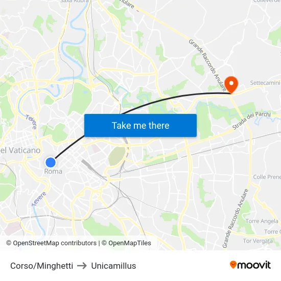 Corso/Minghetti to Unicamillus map