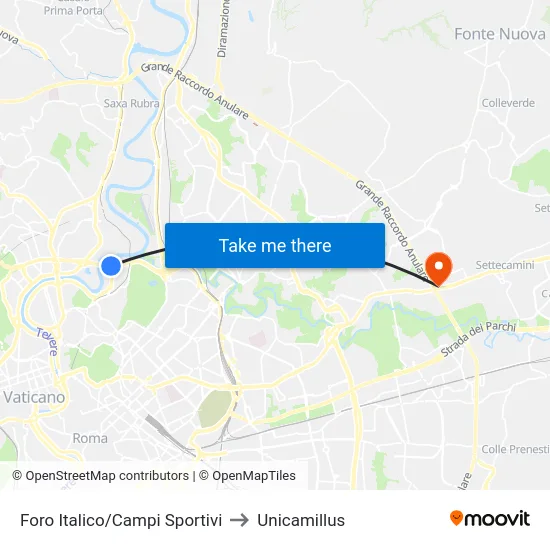 Foro Italico/Campi Sportivi to Unicamillus map