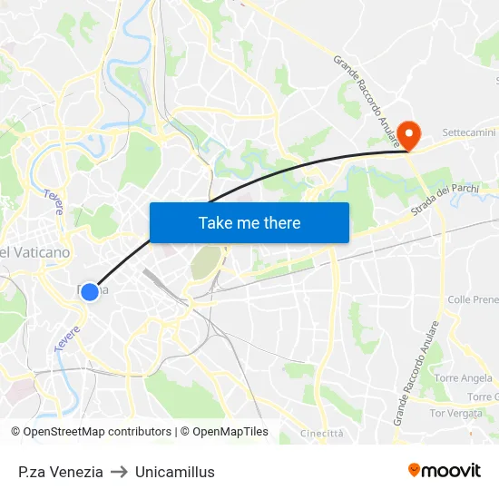 Piazza Venezia to Unicamillus map