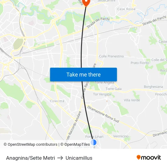 Anagnina/Sette Metri to Unicamillus map