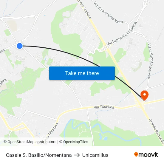 Casale S. Basilio/Nomentana to Unicamillus map